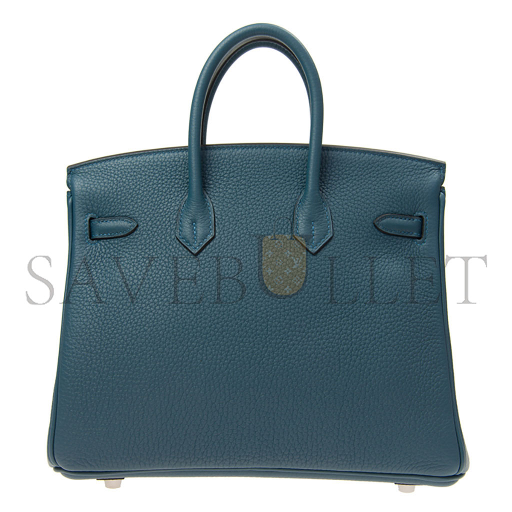 H**mes birkin 25 togo leather denim blue silver buckle bag h028369ck75 (25*20*13cm)